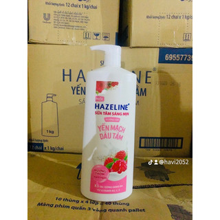 SỮA TẮM HAZLINE CHAI 1L  YẾN MẠCH DÂU TẰM (Hồng)
