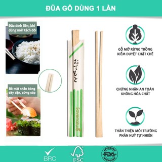 Đũa gỗ tách dùng 1 lần có bọc giấy từng đôi