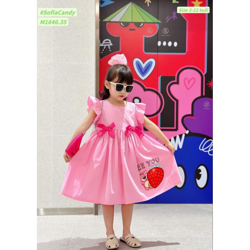 8 đến 34kg.váy gấu dâu cho bé.váy size đại to..váy xinh cho bé gái.chất thô đủi mềm mại đẹp ak