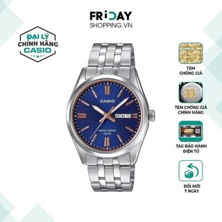 Đồng hồ casio nam mtp-1335d-2a2vdf mặt tròn màu xanh dây kim loại chính hãng