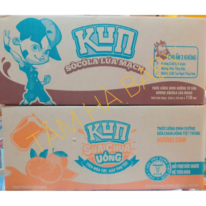 Thùng sữa Kun túi mix vị  trái cây nho,sữa chua uống cam ,kem dâu ,socola lúa mạch , nước trái cây ổi
