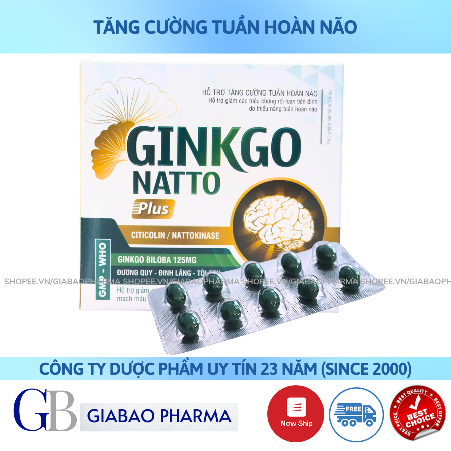 Viên uống hoạt huyết dưỡng não Ginko Natto Plus trắng hỗ trợ bổ não, giảm đau đầu, chóng mặt )