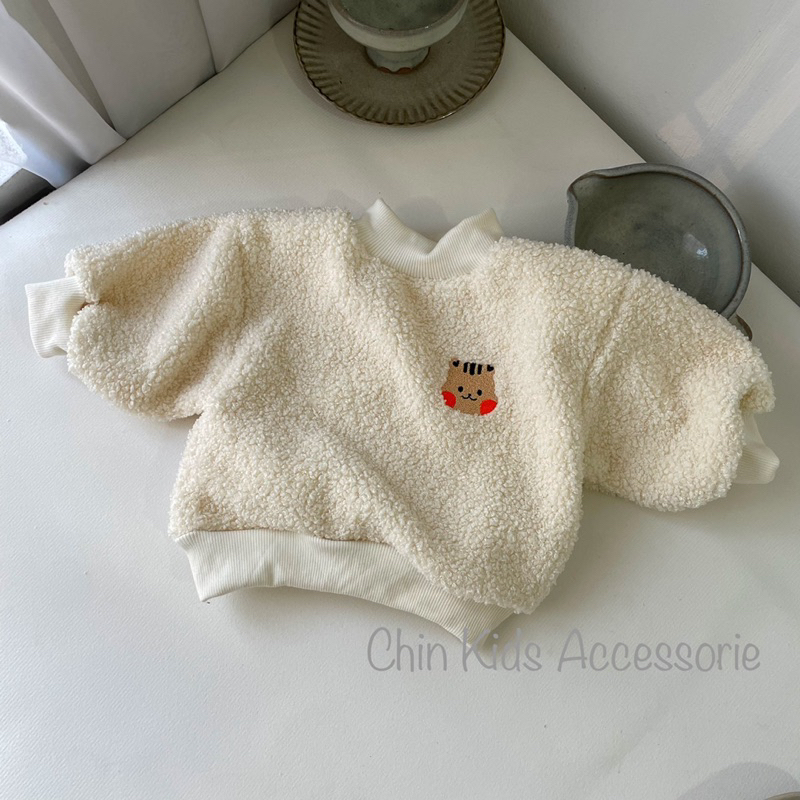 Áo hoodie cổ cao lông cừu lót nỉ thêu sóc siêu ấm cho bé trai, bé gái