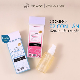 Combo 02 Sáp wax lông con lăn Nowax WHITE FLOWER và BUNNY BLUE tặng Dầu lau sáp