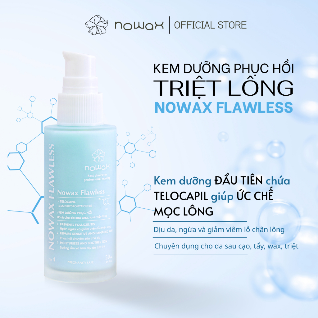 Kem phục hồi triệt lông cho da sau wax, triệt lông NOWAX FLAWLESS dịu da, phục hồi da, ngăn ngừa viêm lỗ chân lông