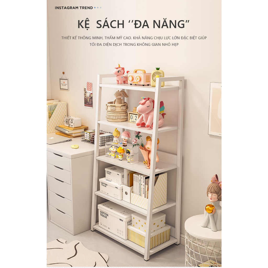 Kệ sách gỗ đa tầng thông minh decor phòng làm việc kiểu Hàn thương hiệu Ilumia - GM06