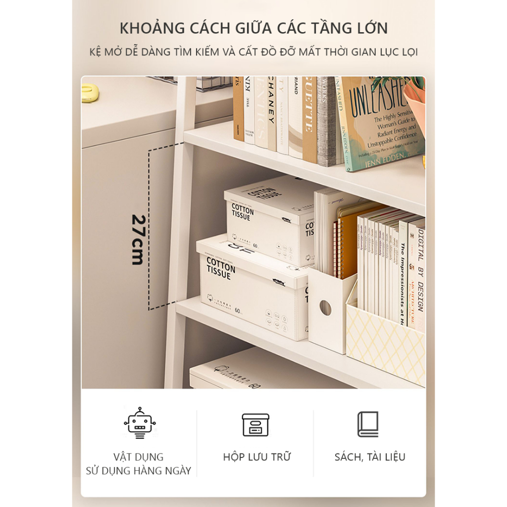 Kệ sách gỗ đa tầng thông minh decor phòng làm việc kiểu Hàn thương hiệu Ilumia - GM06