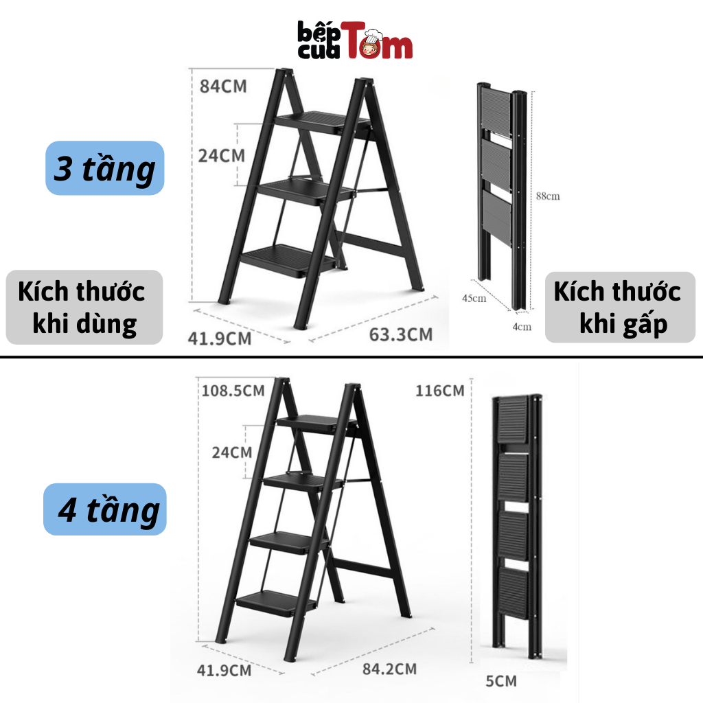 Thang gấp gọn thông minh đa năng, thang thắp hương gấp gọn trong nhà tiện lợi 3 bậc 4 bậc