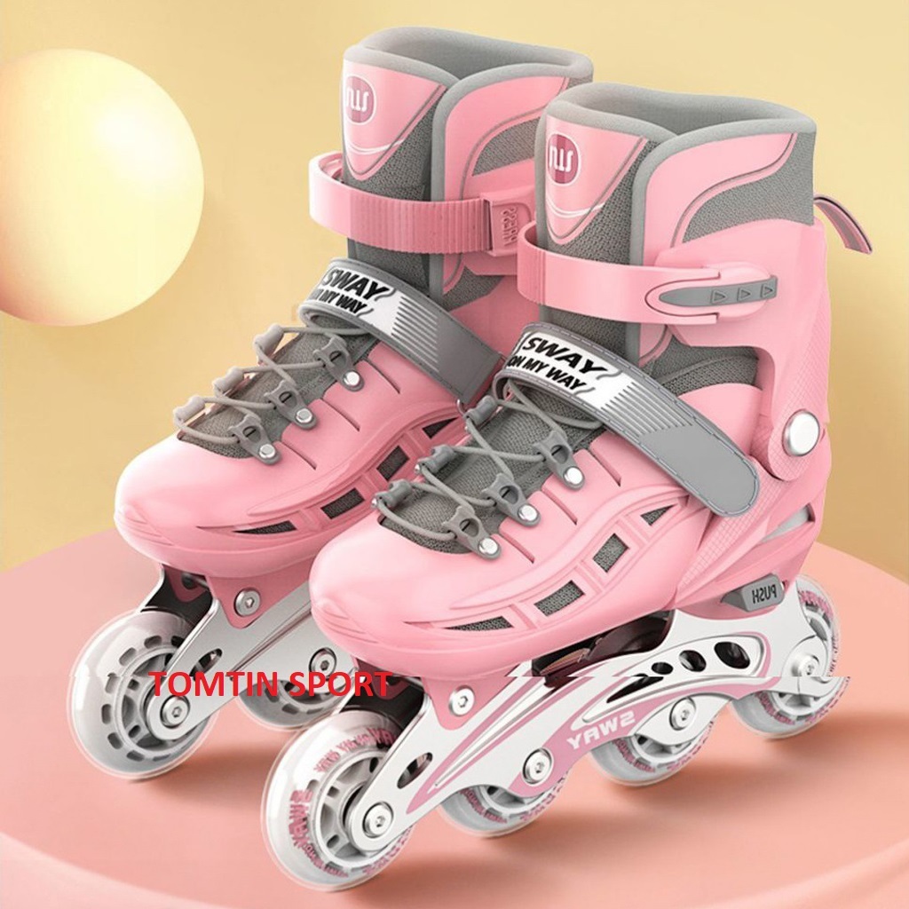 Giày patin trẻ em có đèn chính hãng SWAY cao cấp, bánh cao su trượt mượt tặng kèm bảo hộ chân tay
