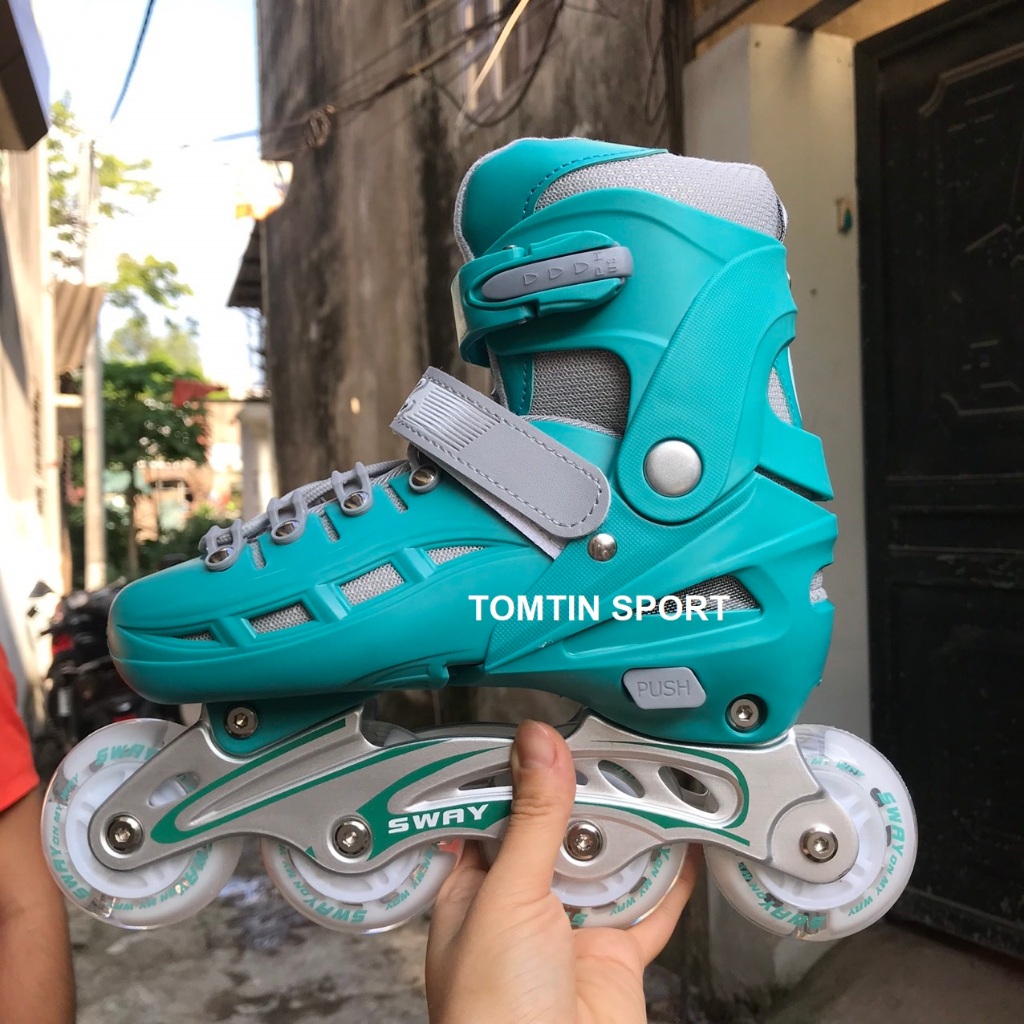 Giày patin trẻ em có đèn chính hãng SWAY cao cấp, bánh cao su trượt mượt tặng kèm bảo hộ chân tay