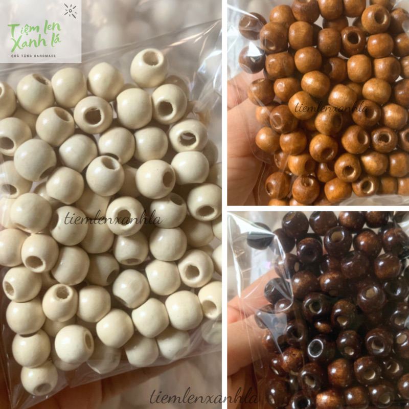 100 hạt gỗ bóng 10mm lỗ to làm đồ thủ công, macrame, vòng tay
