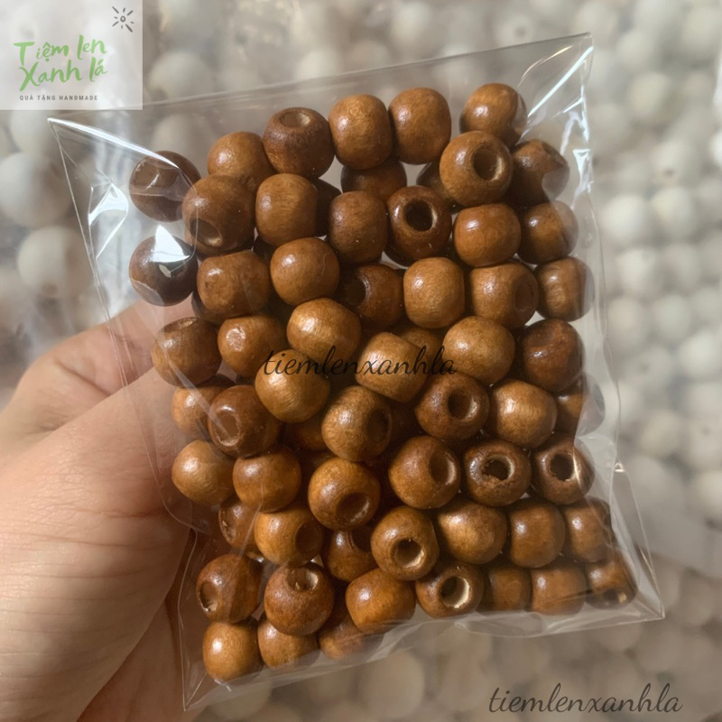 100 hạt gỗ bóng 10mm lỗ to làm đồ thủ công, macrame, vòng tay