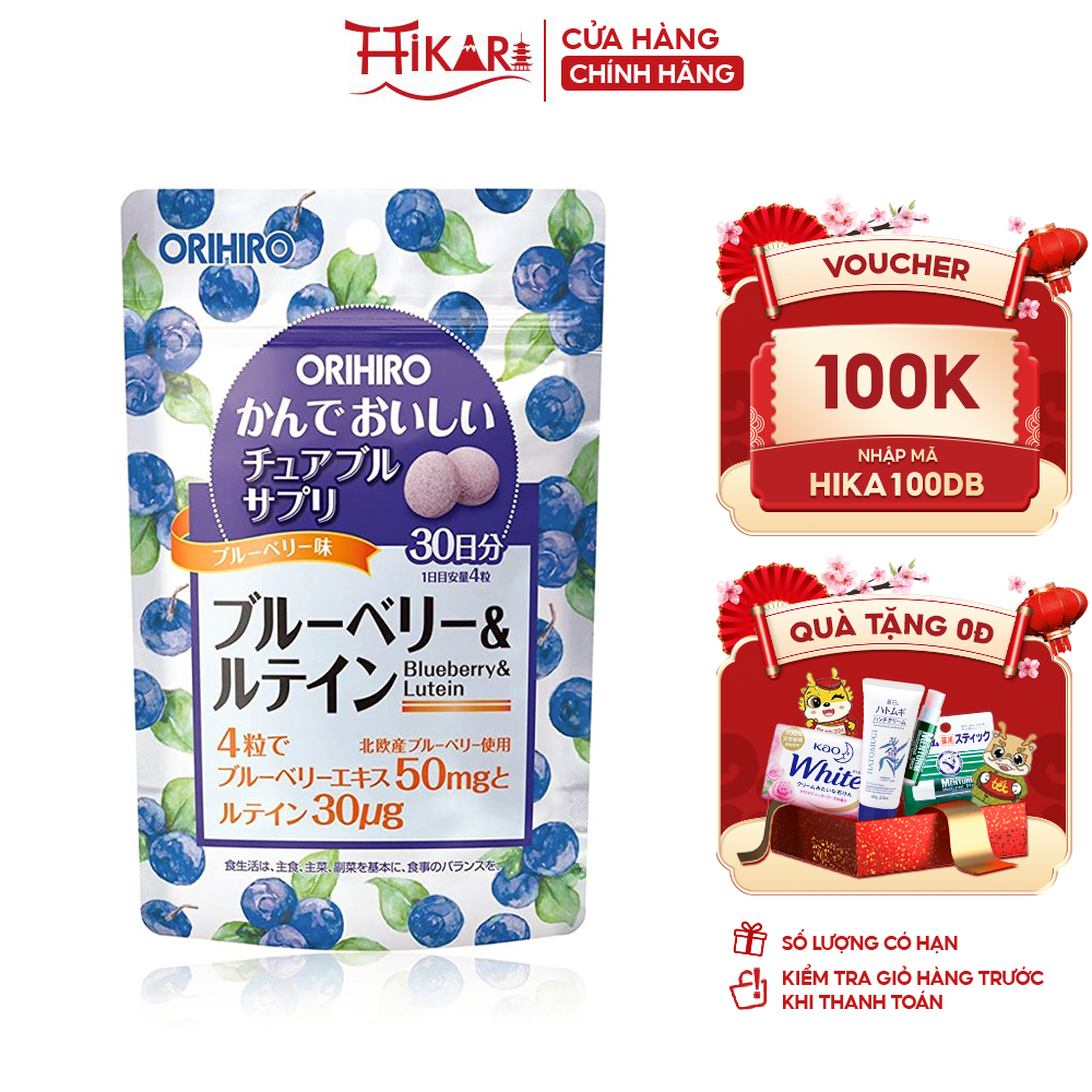 Viên uống bổ mắt việt quất cho trẻ em Orihiro Lutein và Blueberry chống thoái hóa điểm vàng, cải thiện thị lực 120 viên