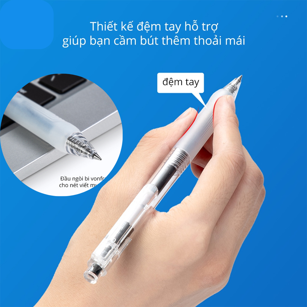 Bút Bi Mực Nước Cao Cấp Deli A575, Bút Bi Bấm Mực Đen Xanh Ngòi 0.5mm/ Có Ruột Thay Thế