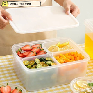 Hộp đựng thực phẩm tủ lạnh chia 4 ngăn có thể tháo rời có nắp đậy tiện lợi- Khay nhựa đựng Topping , khay trữ đông đồ ăn
