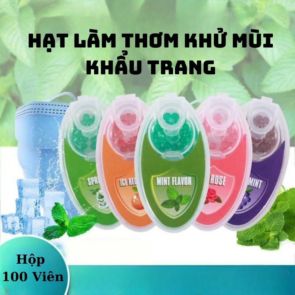 Hộp hạt khử mùi làm mát không khí tạo hương đa năng hiệu quả chuyên dụng khi đeo khẩu trang hộp 100 viên