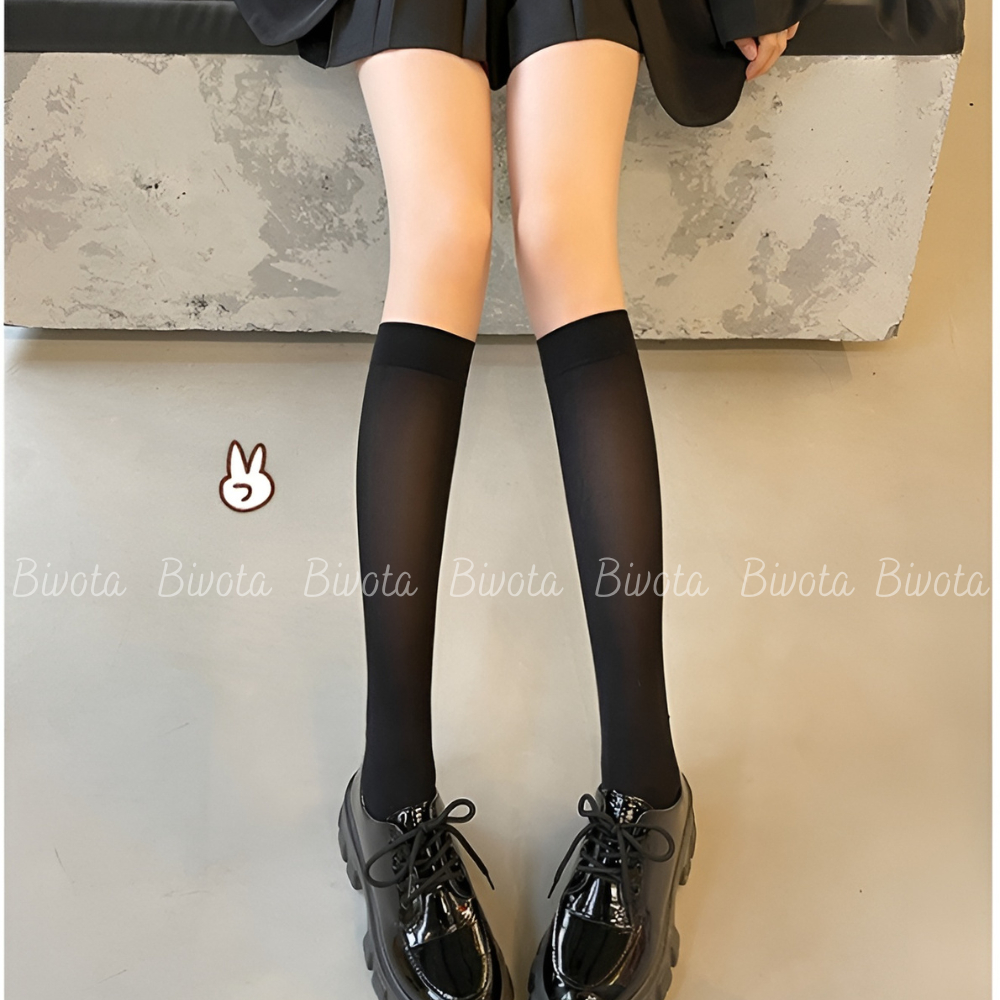 Tất đùi Bivota vớ nữ mỏng tới bắp chân màu trắng đen phong cách lolita TN157
