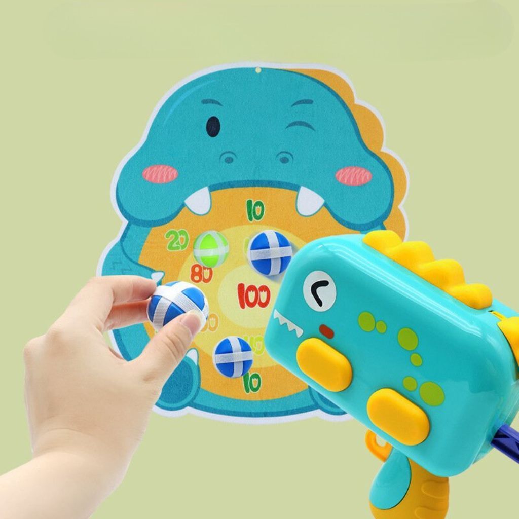 Đồ Chơi Súng Bắn Bóng Khủng Long Dính Kèm Bia Mục Tiêu Và Móc Treo-PUKAPI