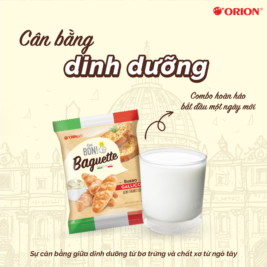 Túi 5 gói Bánh Mì Baguette Bon Orion Nướng Vị Bơ Tỏi Kiểu Ý 180g