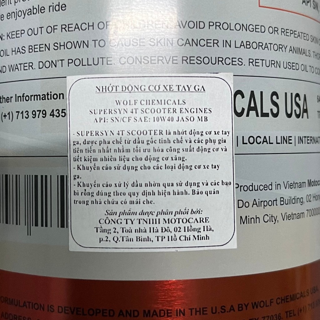 COMBO Nhớt Super Syn Xe Tay Ga 10w40 946ml + NHỚT LAP HỘP SỐ WOLF CHEMICALS 85W90 120ML