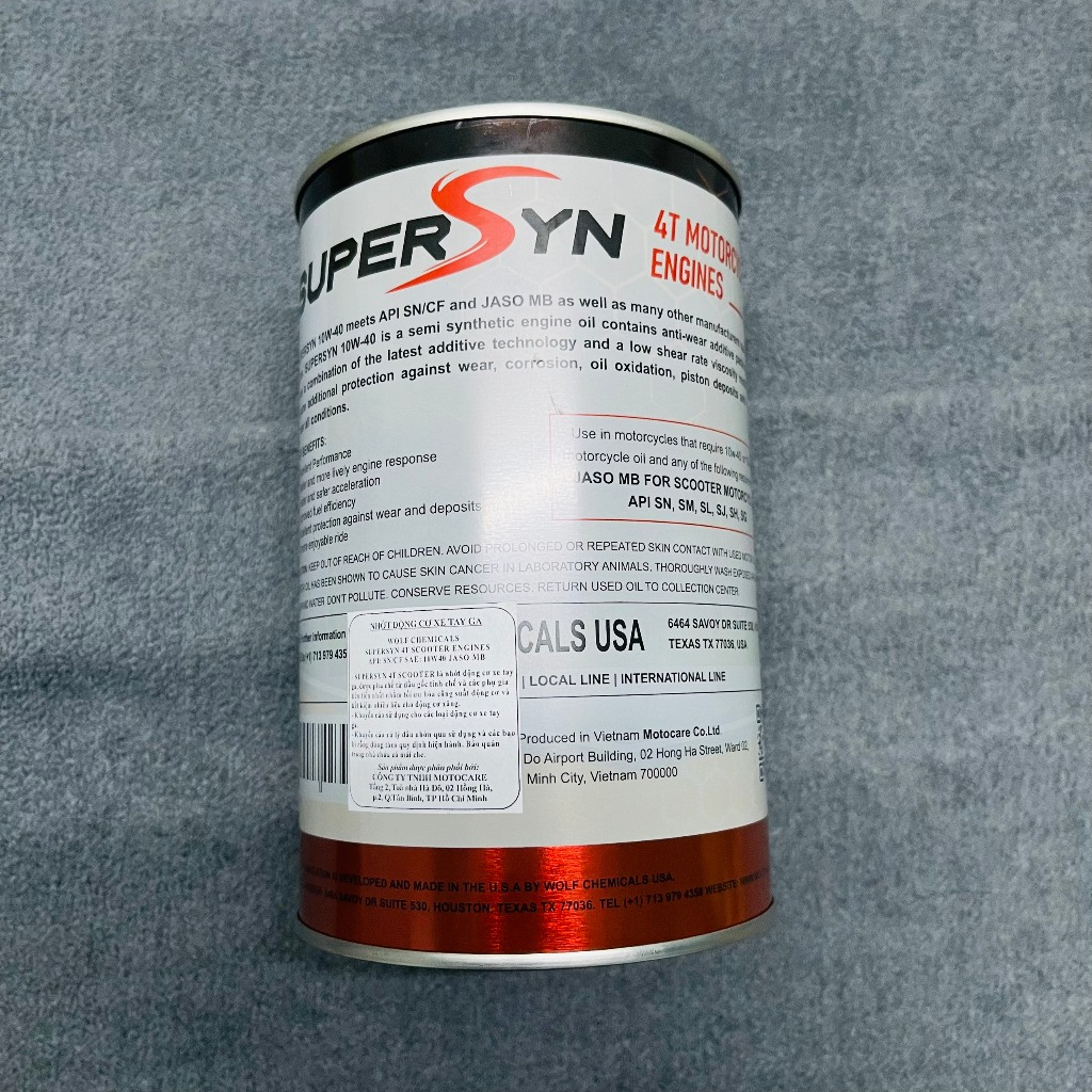 COMBO Nhớt Super Syn Xe Tay Ga 10w40 946ml + NHỚT LAP HỘP SỐ WOLF CHEMICALS 85W90 120ML