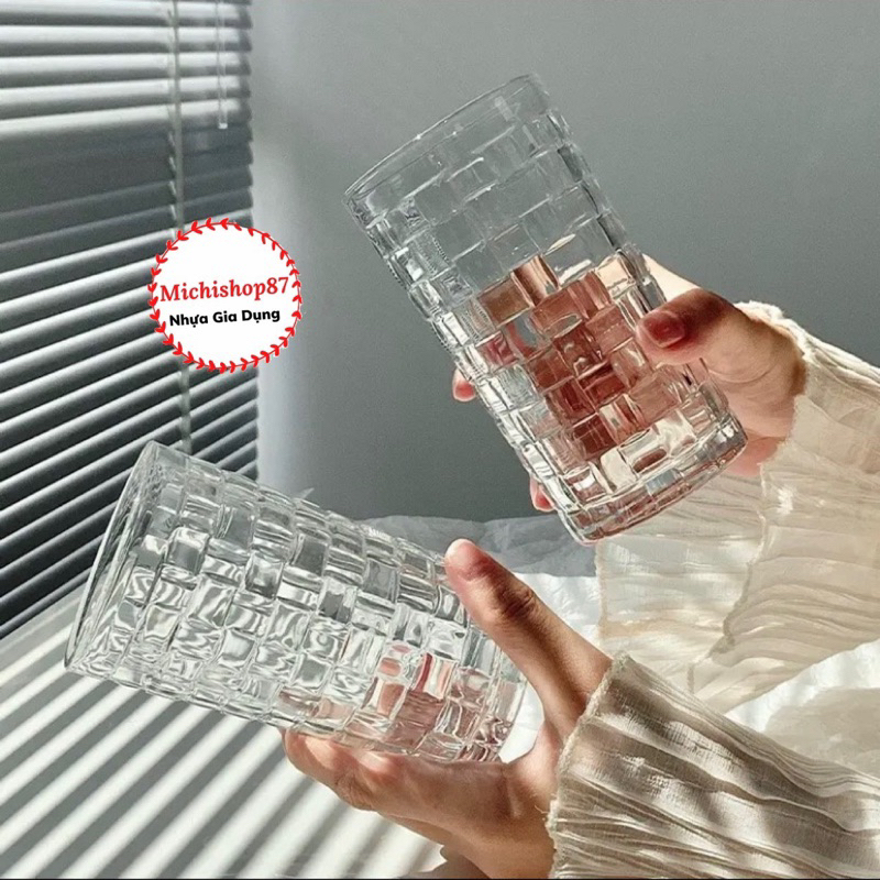 Cốc Nhựa Meka Giả Thuỷ Tinh Chống Vỡ 455ml Hoạ Tiết Đan Mây Sang Trọng, Cốc Nhựa Chịu Nhiệt Dày Dặn