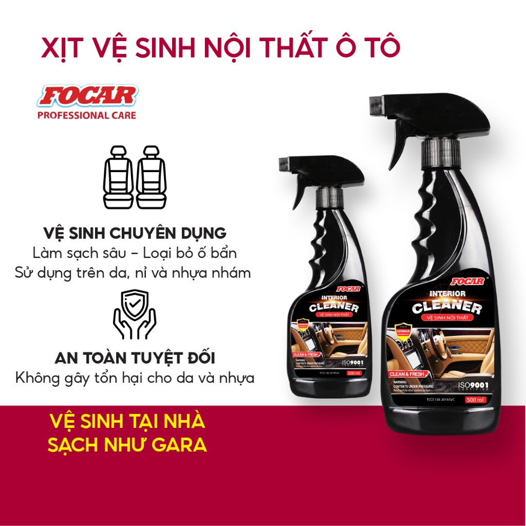 Chai xịt vệ sinh nội thất xe ô tô FOCAR công nghệ Đức chuyên dụng ghế da nhựa nhám làm sạch vết ố bẩn nấm mốc