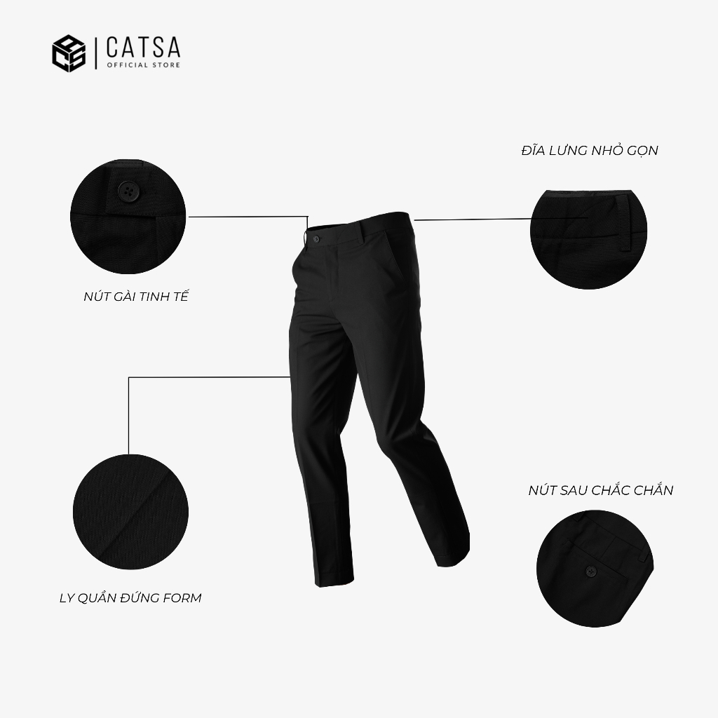 Quần tây nam đen xám dài CATSA chất liệu Khaki cotton thoáng mát đứng form QTD086-087
