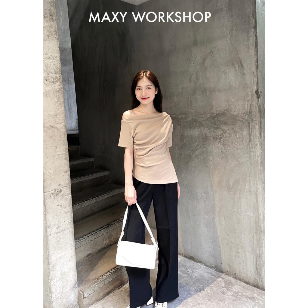 Áo thun tay ôm tay ngắn xếp ly tà xéo Side Sleeve Top Maxy Workshop