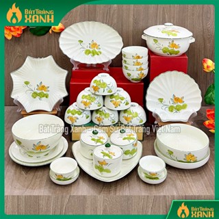 Bát, đĩa, tô, chén ăn cơm Bát Tràng Men Kem Vẽ Tay Hoa Sen Cam cao cấp - Bộ chén dĩa, Bộ đồ ăn, bộ bát đĩa Hàng loại !