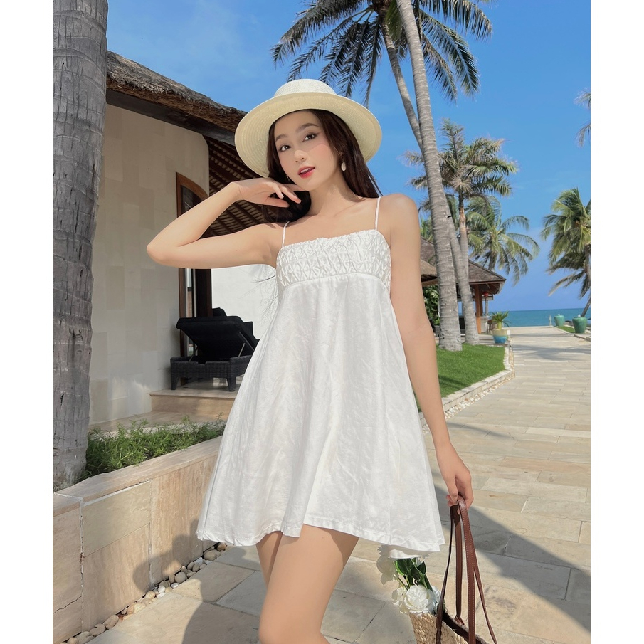 Đầm babydoll dây xếp ly , Peace House Clothing