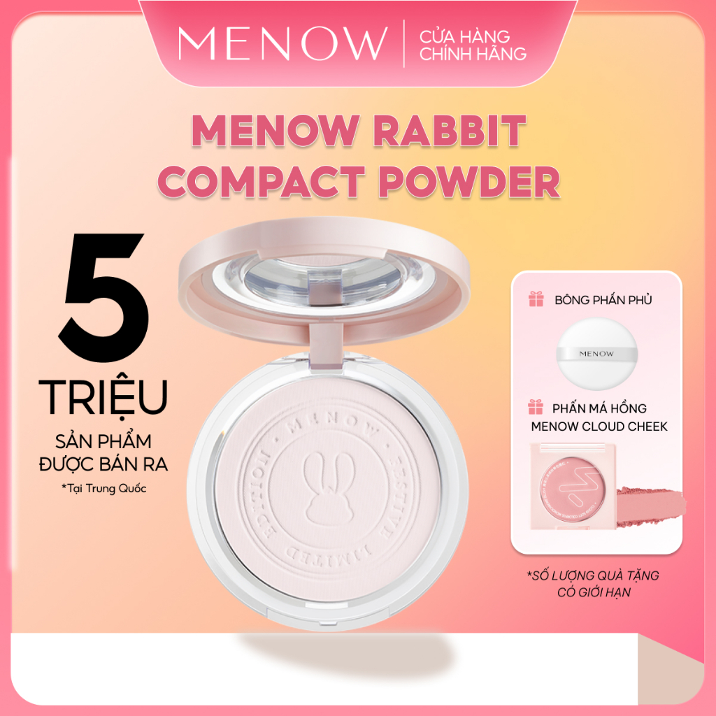 Phấn phủ dạng nén kiềm dầu, chống nước, che phủ hoàn hảo MENOW Rabit Compact Powder 8.5gr