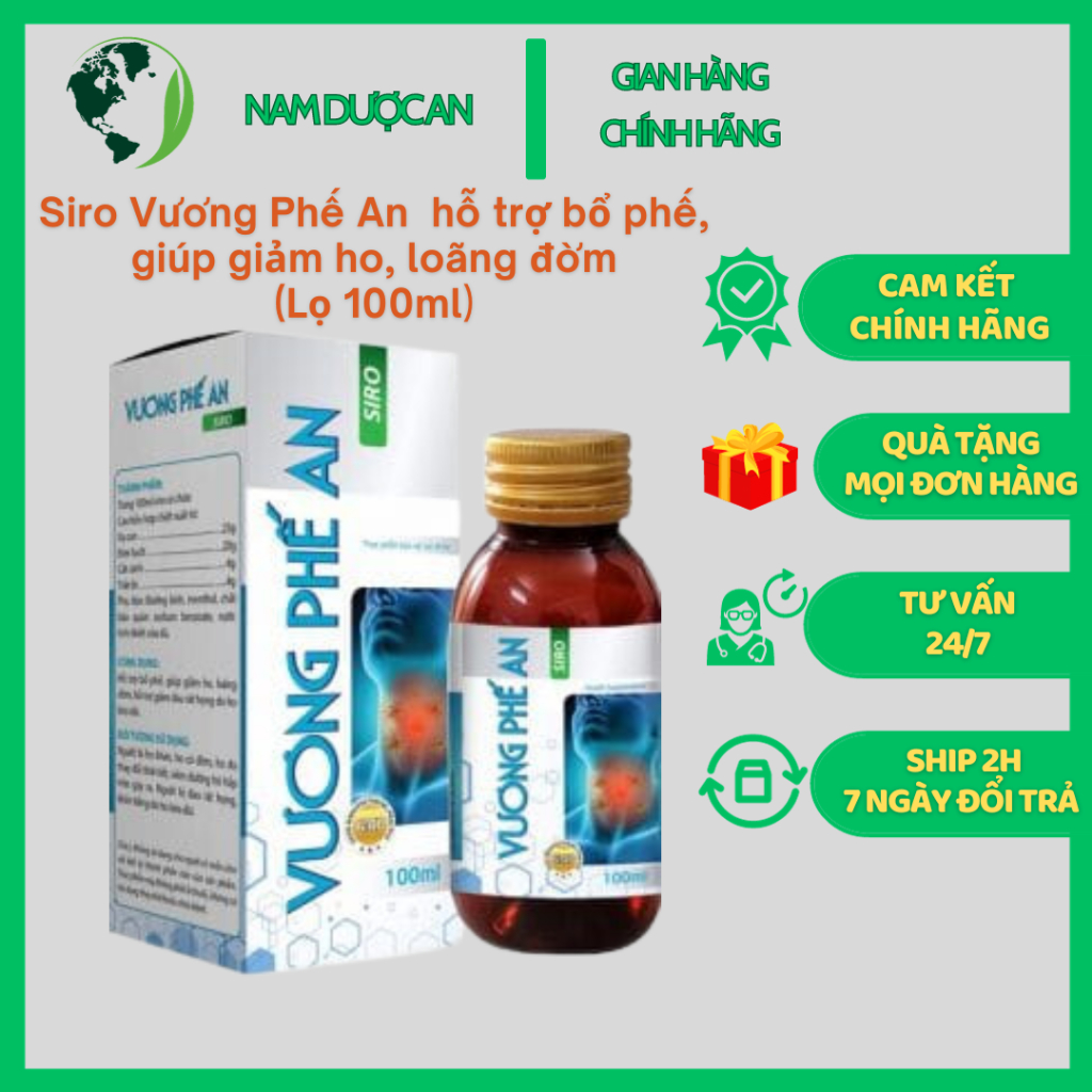 SIRO VƯƠNG PHẾ AN CHÍNH HÃNG - HỖ TRỢ LÀM GIẢM ĐAU RÁT HỌNG, BỊ HO KÉO DÀI, GIÚP BỔ PHẾ, LOÃNG ĐỜM, GIẢM HO LỌ/100ML