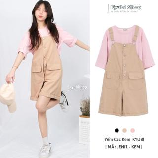 Quần yếm short ngố Ulzzang Kyubi JENI có cúc trước kèm nắp túi [Đen, Kem, Xanh] - Yếm Quần Kyubi YN21J