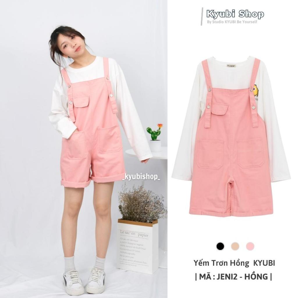 Quần yếm short ngố Ulzzang Kyubi JENI2 cài nút kèm túi trước (Nhiều màu) - Yếm Quần Kyubi YN22