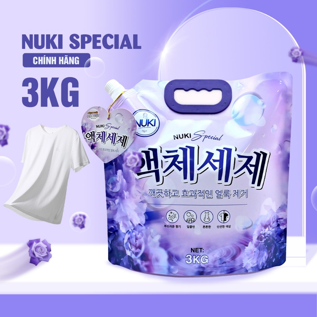 Túi Nước Giặt Xả Hàn Quốc Nuki Special 3kg Hương Nắng Mai Thơm Dịu Nhẹ, Mềm Vải Không Gây Kích Ứng An Toàn Với Làn Da