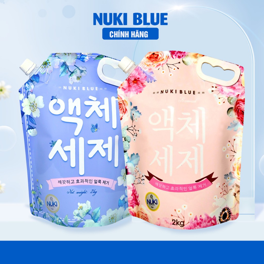 Combo 2 Túi Nước Giặt Hàn Quốc Chính Hãng Thương Hiệu Nuki Blue 2kg Hương Thơm Dịu Nhẹ,Mềm Vải