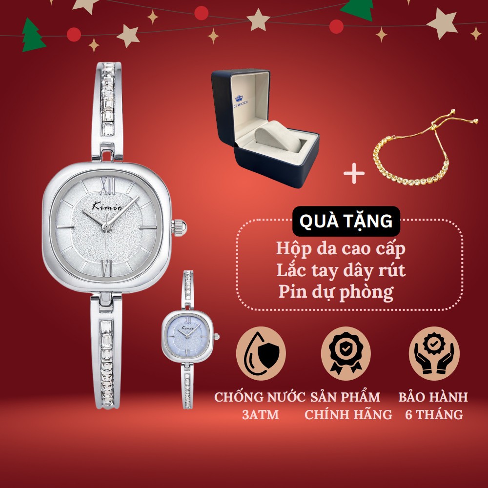Đồng Hồ Nữ Kiềng Tay Màu Bạc Chống Nước Chống Xước - Đồng Hồ Điệu đà Màu Xinh KIMIO 6572 / KIMIO 6571