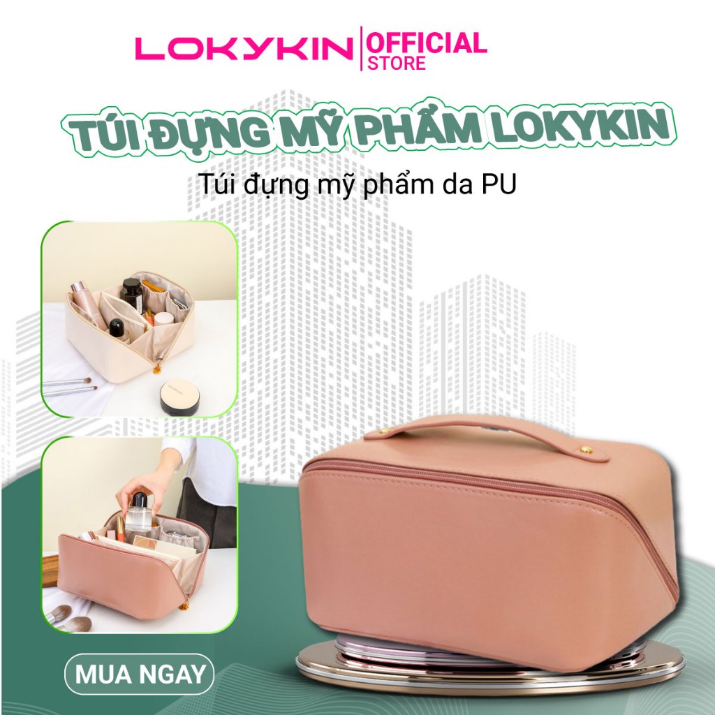 Túi đựng mỹ phẩm đồ trang điểm Lokykin da pu cao cấp nhiều ngăn tiện lợi