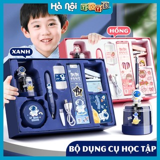 Bộ đồ dùng học tập combo 12 món cao cấp cho bé kèm gọt bút chì, bút tẩy, máy hút bụi bút chì sử dụng pin sạc tiện dụng