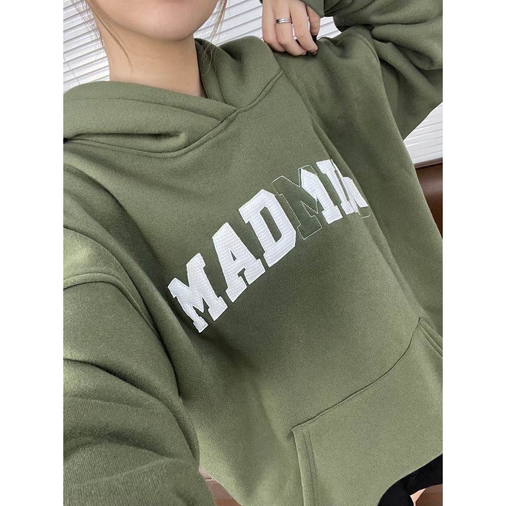 Áo Hoodie Tay Dài Thêu Chữ, Nỉ Bông Ripped Logo Hoodie - Màu Đen, CaCao , Rêu