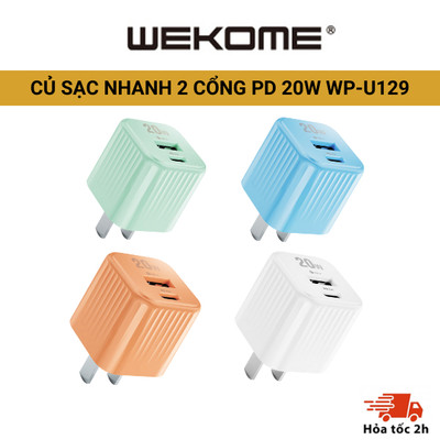 Củ sạc nhanh PD 20W & QC 3.0 18W  , WP-U129 có 2 cổng sạc USB-A và Type C nhiều màu sắc