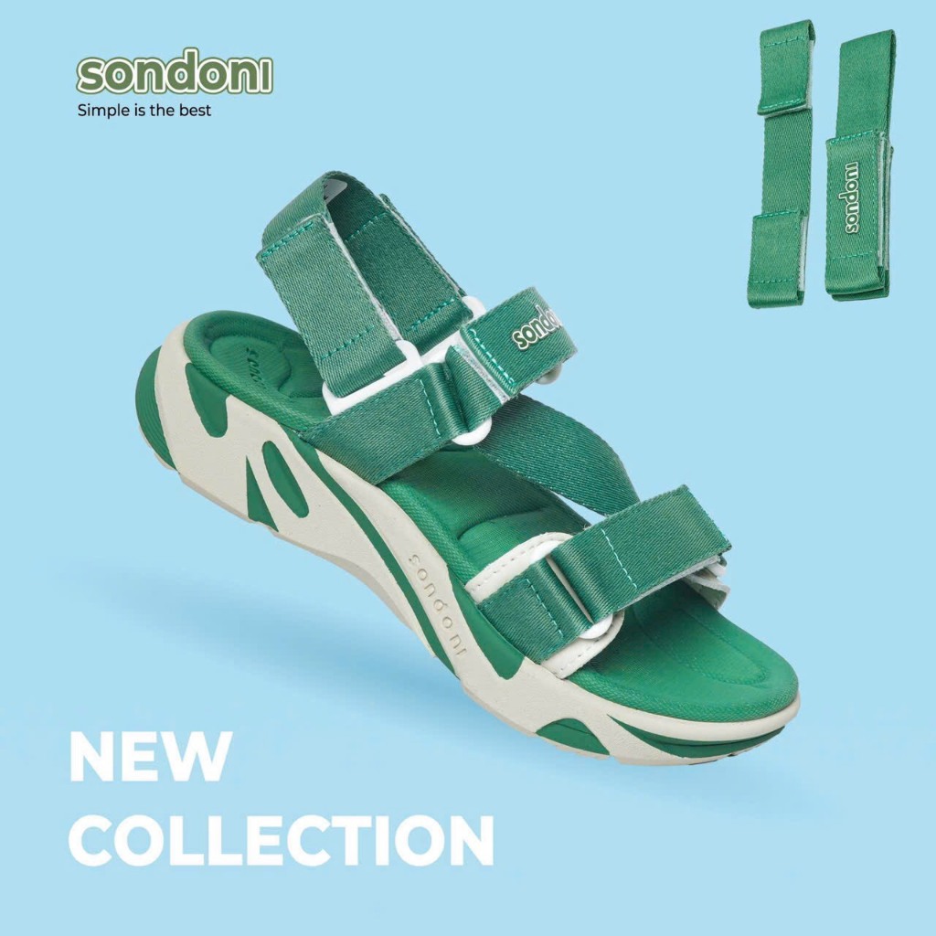 Giày Sandals S2 SONDONI Nữ Quai Z Đế Phối Màu Xanh - Be Dây Dù Siêu Nhẹ Siêu Bền - Tặng kèm vớ