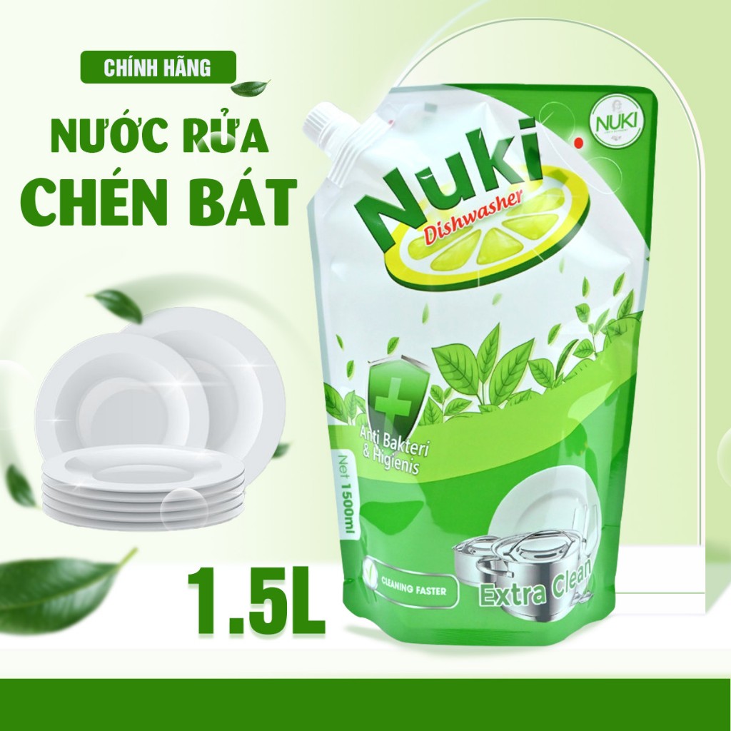 Nước Rửa Chén Bát Hàn Quốc Nuki 1500ml Hương Chanh Không Lưu Mùi