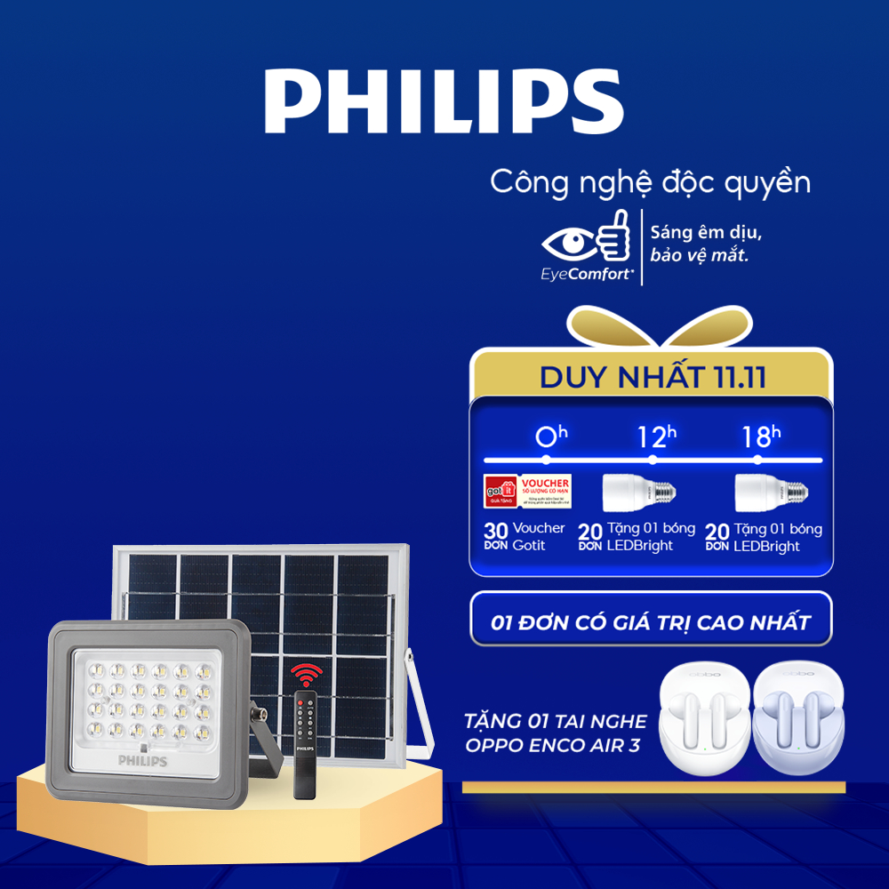 Đèn pha năng lượng mặt trời Philips (full phụ kiện) BVC050 LED6 ánh sáng trắng (6500K)