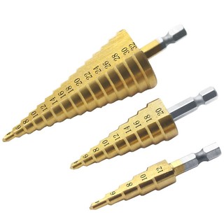 Bộ 3 mũi khoan tháp 4-12/20/32mm hình nón thép HSS phủ titan