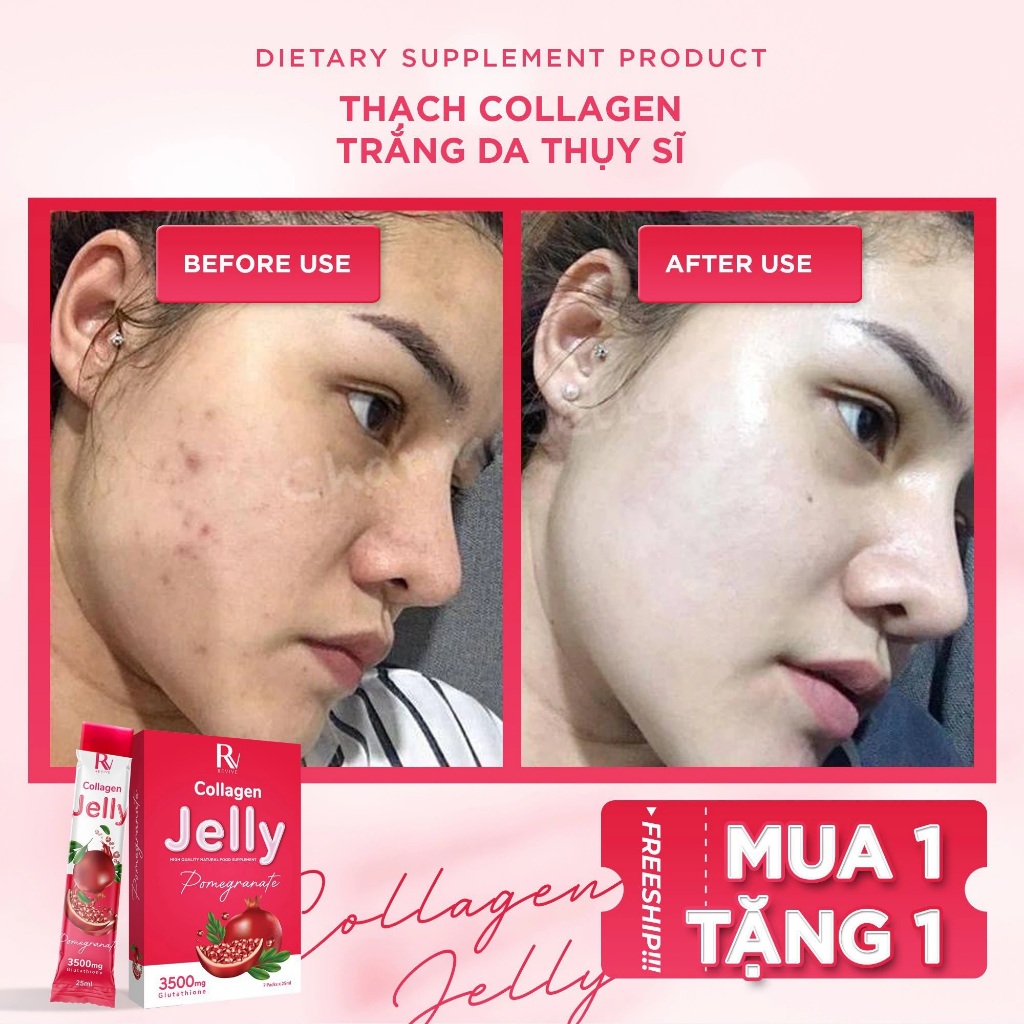 Thạch Collagen trắng da Jelly Thụy Sĩ hộp 7 gói chính hãng hỗ trợ bật tông tăng độ đàn hồi dưỡng sáng cho da