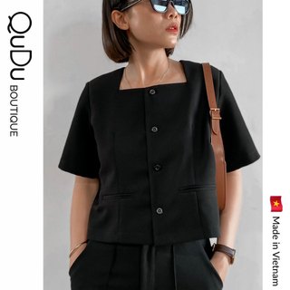 Áo Blazer Nữ Tay Ngắn Màu Đen Trơn Không Nhăn, Thoáng Mát Cho Mùa Hè, Hàng Công Sở Chất Lượng QuDu