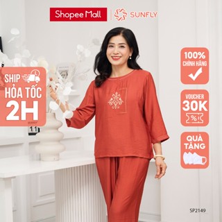  Đồ Bộ Mặc Nhà Nữ Linen SUNFLY Áo Tay Lỡ Quần Dài SP2149 