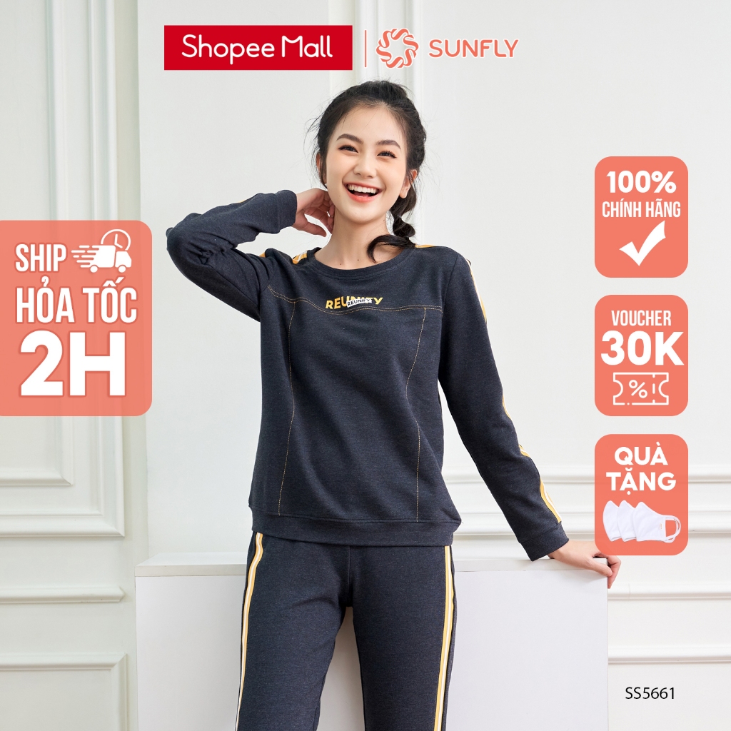 Bộ đồ mặc nhà nữ thể thao cotton da cá dày dặn SUNFLYáo dài quần dài SS5661 SS5656 SS5690